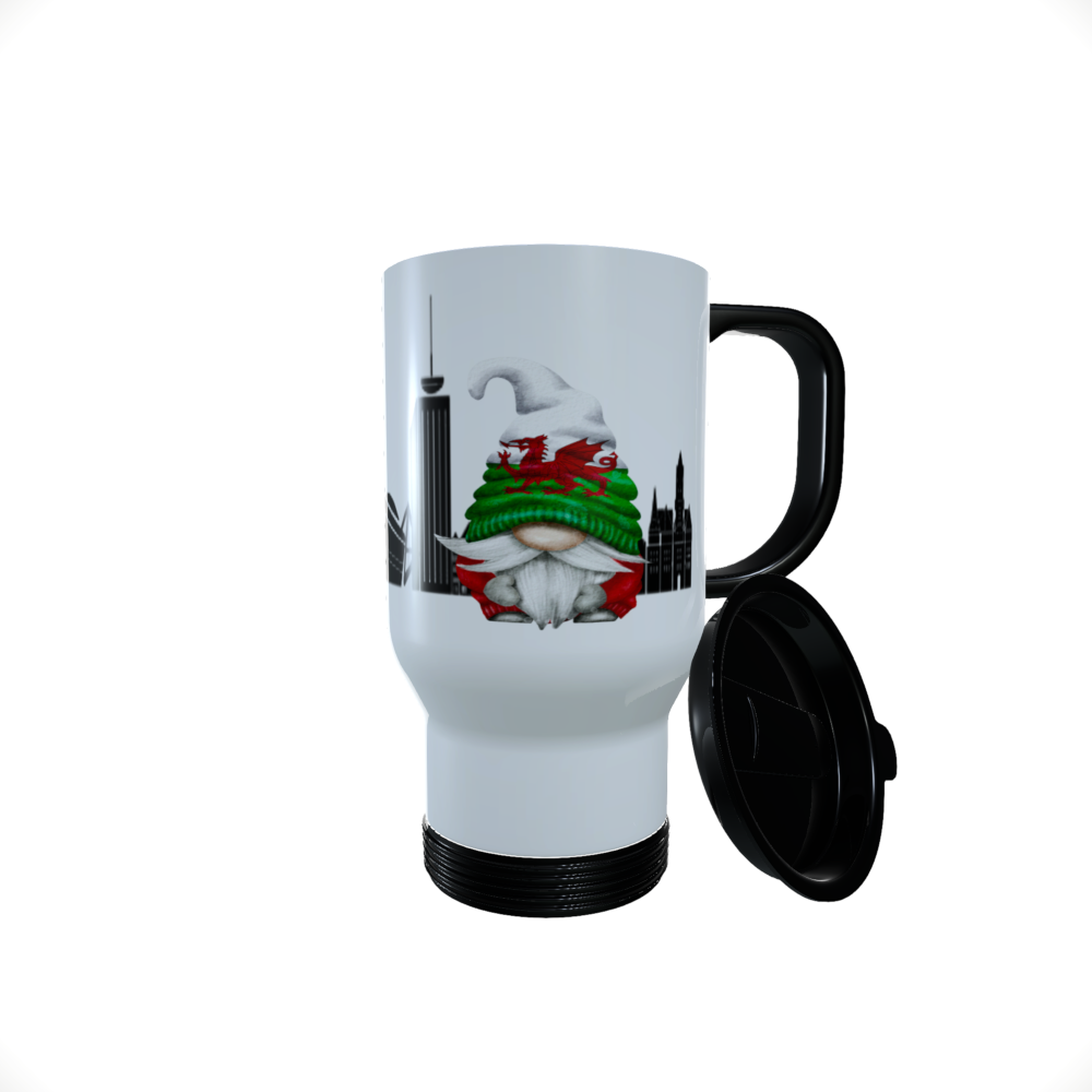 Patriotic Gnome Travel Mug, Wales Gnome, Cardiff Coffee Mug